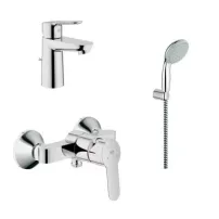 Комплект за душ и смесител за мивка Grohe BauEdge с портиер, гланциран хром