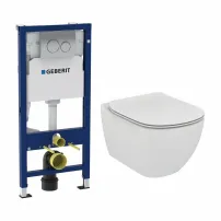 Комплект за окачена тоалетна чиния Ideal Standard Tesi AquaBlade с казанче и бутон за активиране Geberit Duofix Delta Plus