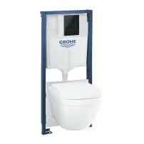 Комплект за окачване на тоалетна чиния с капак Grohe Euro Ceramic, вградено казанче Solido 5 в 1 с черен капак Skate Cosmopolitan