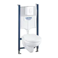 Комплект за окачване на тоалетна чиния с капак Grohe, вградено казанче Solido Compact 4-в-1 с капак Skate Air бял, предварително сглобено
