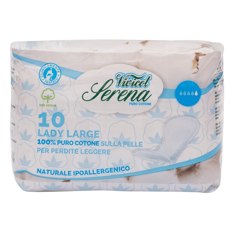 Absorbante din bumbac natural, fara aripioare - lungi - 4 picaturi (10buc) - vivicot serena lady