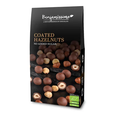 Alune de padure invelite in ciocolata cu praline, bio, 60g, Benjamissimo PRET REDUS