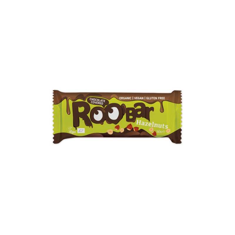 Baton cu alune de padure invelit in ciocolata bio 30g roobar