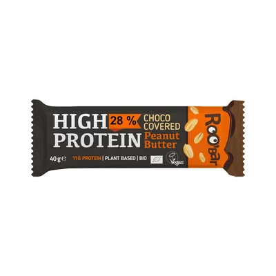 Baton proteic cu crema de arahide invelit in ciocolata bio 40g Roobar PRET REDUS