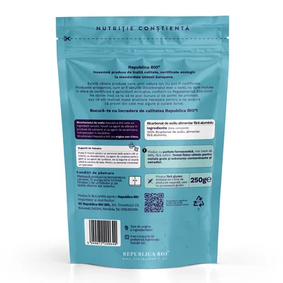 Bicarbonat de sodiu alimentar FARA ALUMINIU, FARA GLUTEN, 250g, natural, Republica BIO