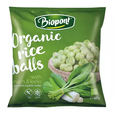 Bilute din orez brun expandat cu spanac si praz, fara gluten, bio 60g Biopont