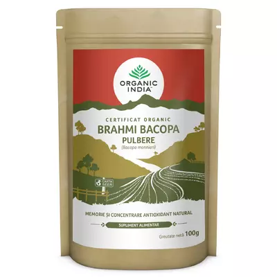 Brahmi Bacopa Pulbere | Memorie si Concentrare, Antioxidant Natural, 100g, Organic India