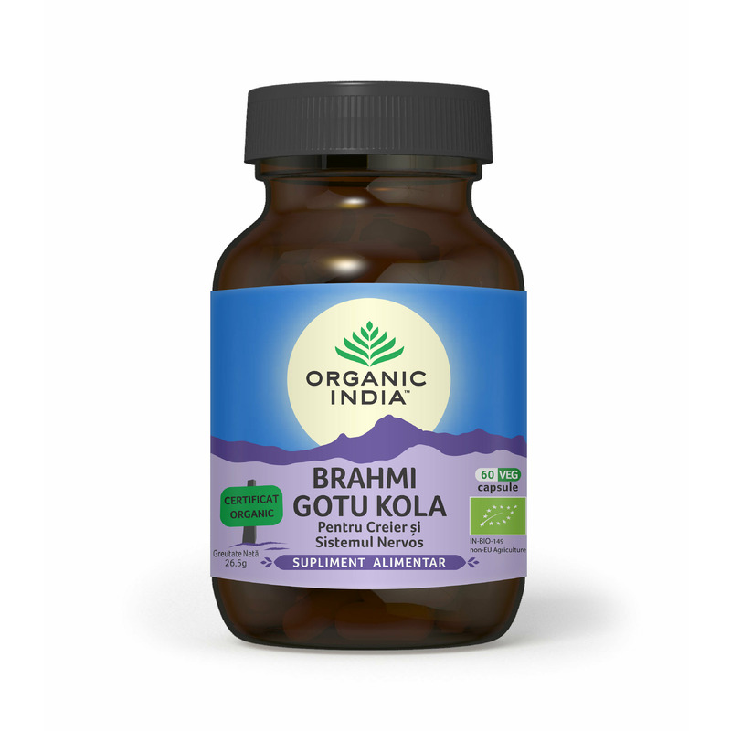 Brahmi~gotu kola , pentru creier & sistemul nervos si deficit de atentie, 60 cps, organic india