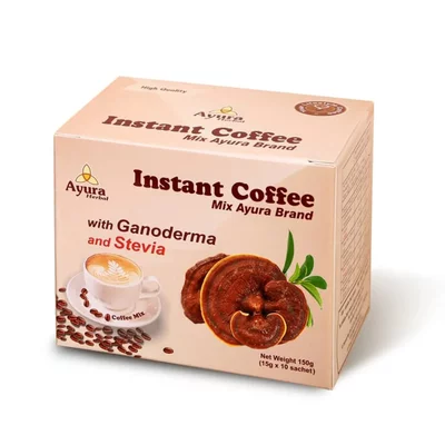 Cafea cu ganoderma si stevie, Instant Coffee Mix, 15g * 10 plicuri, Ayura Herbal