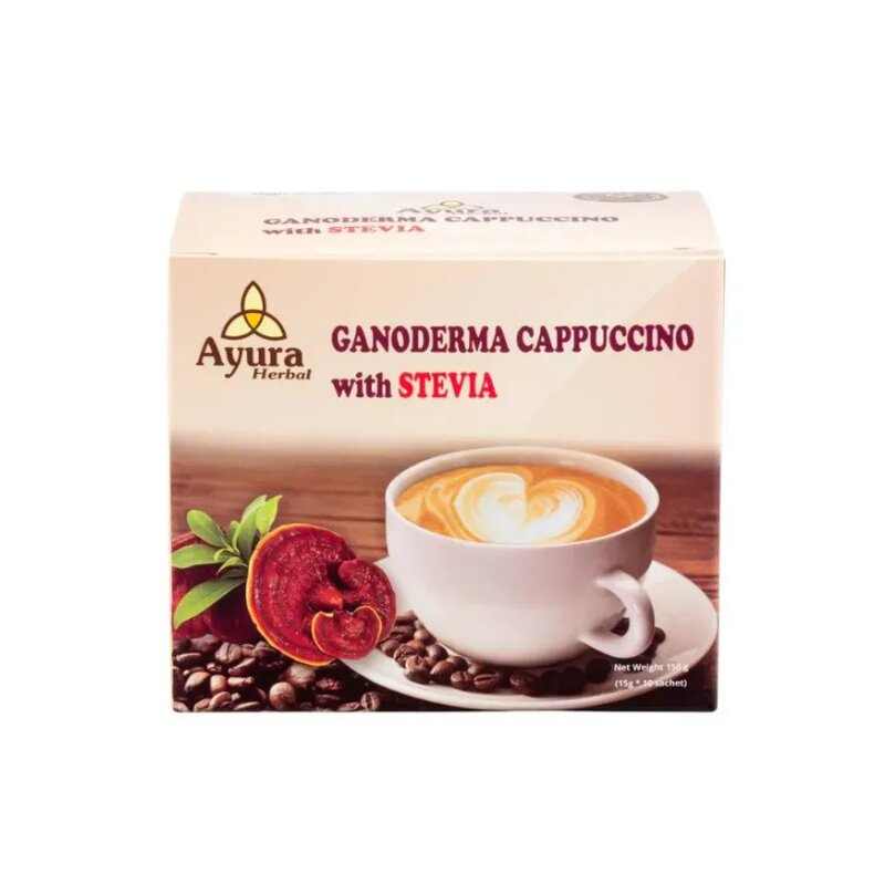 Cafea cu ganoderma si stevie, Instant Coffee Mix, 15g * 10 plicuri, Ayura Herbal