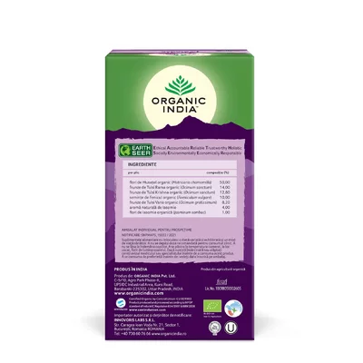 Ceai Tulsi (Busuioc Sfant) Iasomie - Ceai Adaptogen Antistres si Calmant, 25 de plicuri, Organic India