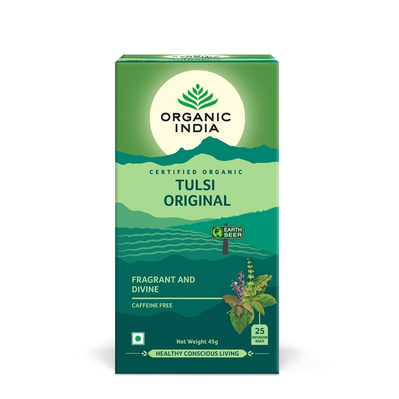 Ceai Tulsi (Busuioc Sfant) Original | Antistres Natural & Energizant, bio, 25 plicuri, Organic India