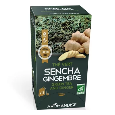 Ceai verde sencha cu ghimbir bio 18dz x 2g 36g Aromandise PRET REDUS