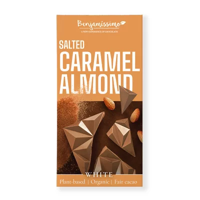 Ciocolata alba cu migdale si caramel sarat, bio, 60g, Benjamissimo PRET REDUS