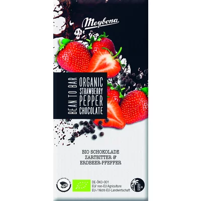 Ciocolata neagra cu capsuni si piper negru, bio, 100g, Meybona PRET REDUS
