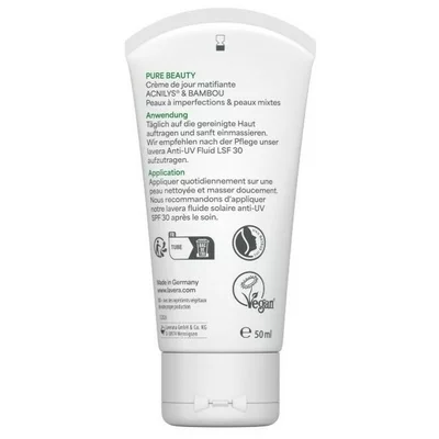 Crema de zi matifianta cu acnilys si bambus Pure Beauty 50ml Lavera