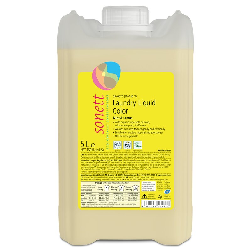Detergent lichid pentru rufe colorate cu menta si lamaie, ecologic, 5L, Sonett