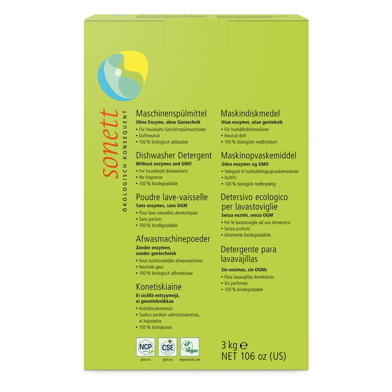 Detergent praf pentru masina de spalat vase, ecologic, 3kg, Sonett