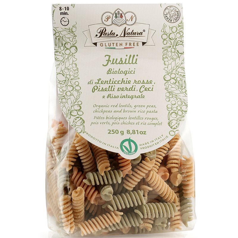 Fusilli tricolore bio fara gluten, 250g pasta natura