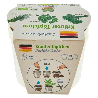 Ghiveci biodegradabil cu seminte pentru semanat - mix ierburi germane bio 3 bucati Aries