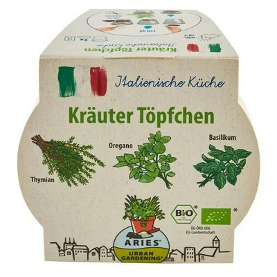 Ghiveci biodegradabil cu seminte pentru semanat - mix ierburi italiene bio 3 bucati Aries