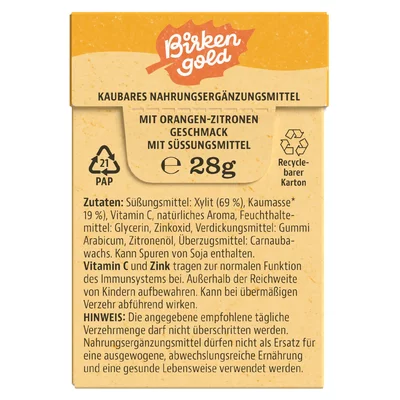 Guma de mestecat cu vitamina c si zinc 20 drajeuri 28g Birkengold