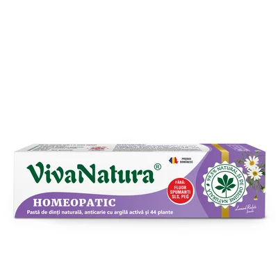 Homeopatic - pasta de dinti naturala 99,5% cu argila activa si 44 plante, fara fluor, 80 ml - Leonard Radutz formula