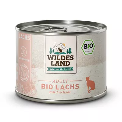 Hrana umeda pentru pisici BIO somon pur cu ulei de somon, 200g, Wildes Land
