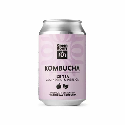 Kombucha bio ICE TEA Ceai Negru si piersica 330ml Green Roots