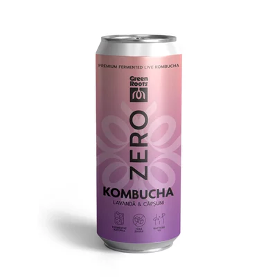 Kombucha bio ZERO zahar LAVANDA & CAPSUNI 330ml Green Roots