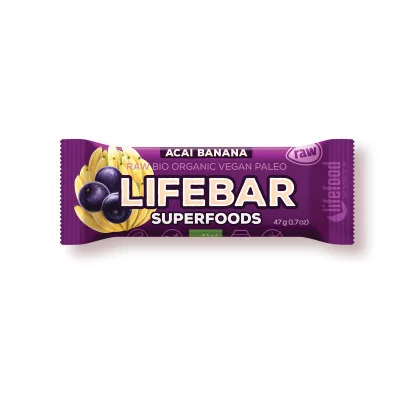 Lifebar Plus baton cu acai si banane raw bio 47g