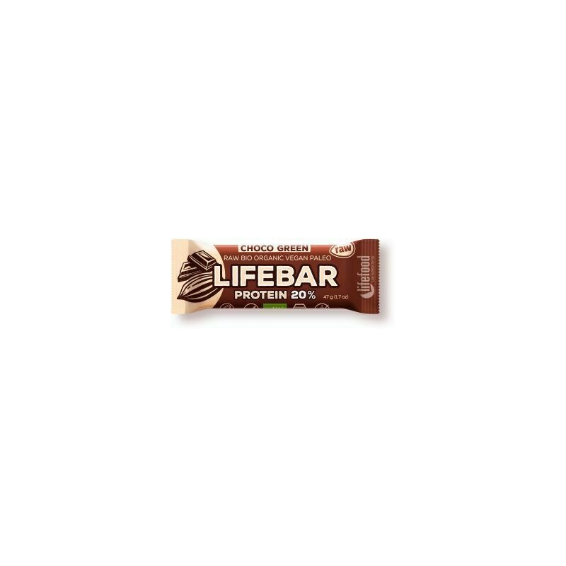 Lifebar plus baton cu proteine si ciocolata raw bio 47g