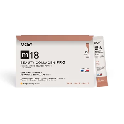 m18 PRO Colagen hidrolizat marin premium monodoza, dovedit clinic, beauty, 6.300mg tip I si III, aroma mango si portocale, 15 plicuri, 120 g, natural, Molecules of Youth