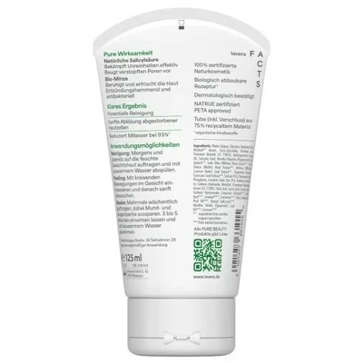 Masca exfolianta de curatare 3in1 cu acid salicilic si menta Pure Beauty 125ml Lavera