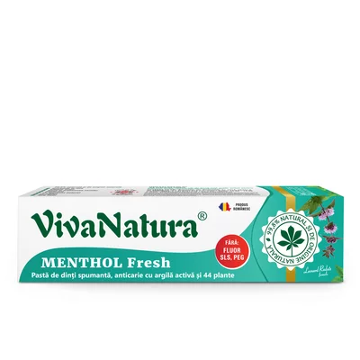 Menthol Fresh - pasta de dinti naturala 99,8% cu argila si plante, fara fluor, 80 ml - Leonard Radutz formula