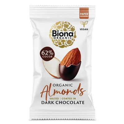 Migdale sarate invelite in ciocolata neagra bio 30g Biona PRET REDUS