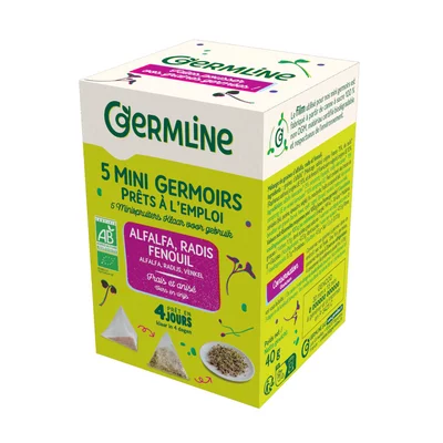 Mini germinatoare cu seminte de alfalfa, ridiche si fenicul bio 5 bucati x 8g 40g Germline PRET REDUS