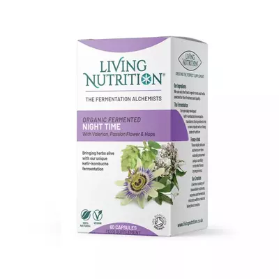 Organic Fermented Night Time cu valeriana, passion flower si hamei 500 mg, 60 capsule, Living Nutrition