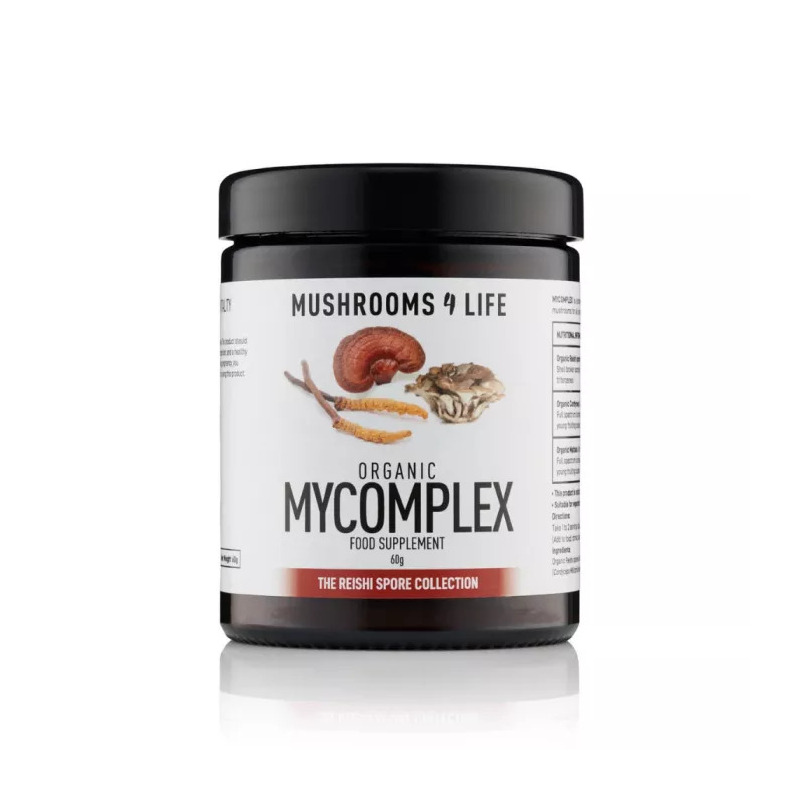 Organic mycomplex mushroom powder cu reishi, cordyceps, maitake 1000 mg full spectrum , 60 grame, mushrooms4life