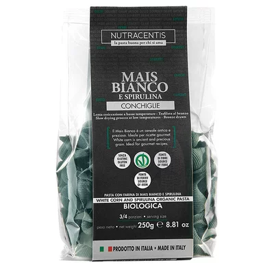 Paste din faina de porumb alb cu spirulina bio 250g Nutracentis PRET REDUS