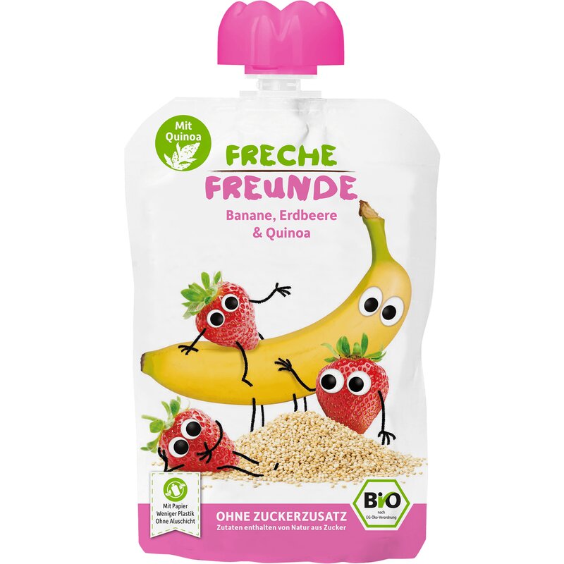 Piure de banane, capsuni si quinoa bio 100g erdbar