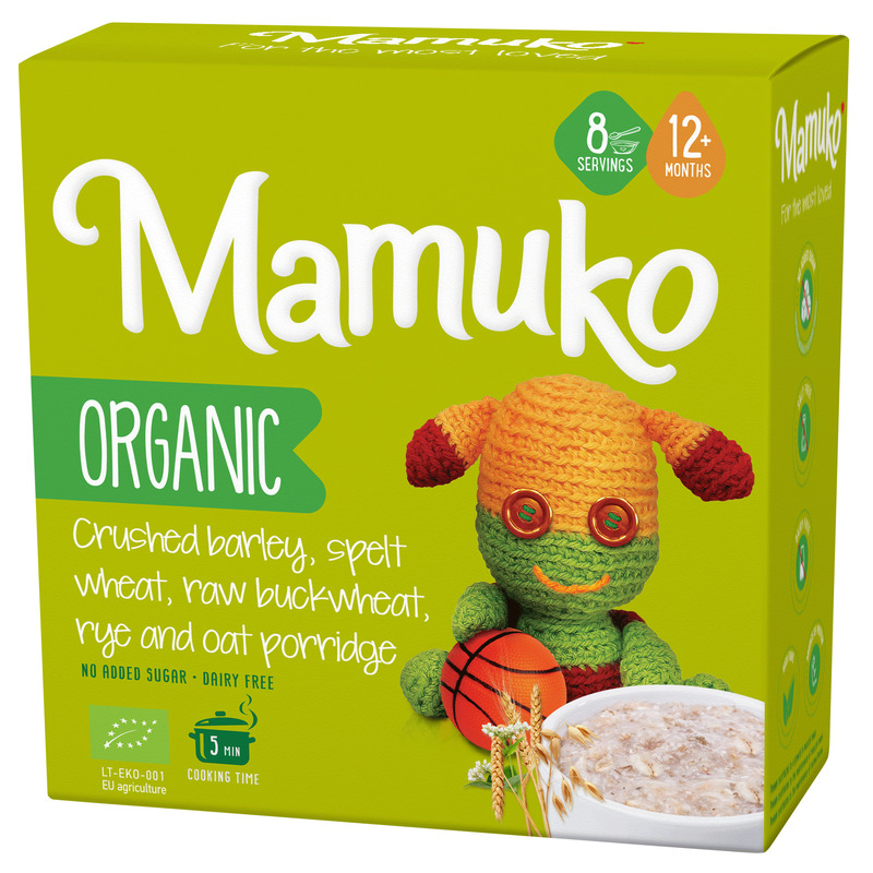 Porridge din 5 cereale orz, spelta, hrisca, secara si fulgi de ovaz bio, 12+ luni, 200g mamuko
