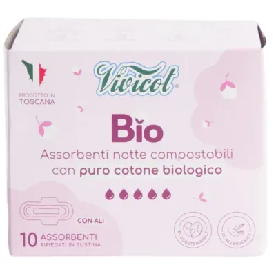 Absorbante de noapte din bumbac compostabil ecologic 5 picaturi 10buc Vivicot