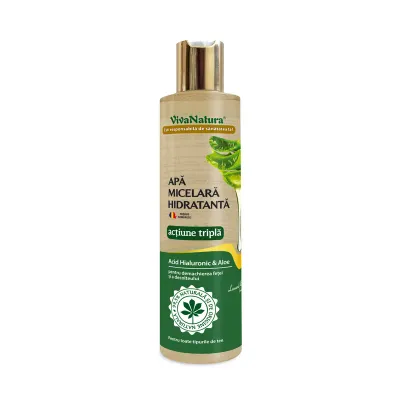 Apa micelara hidratanta cu acid hialuronic si Aloe Vera, 250ml, VivaNatura