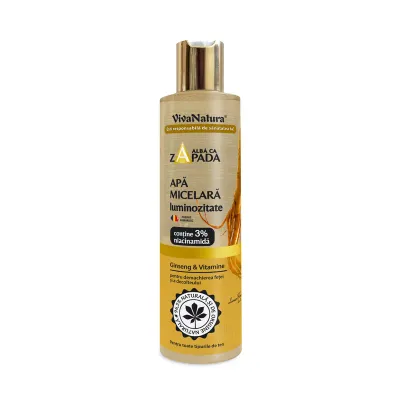 Apa micelara pentru luminozitate - Alba ca Zapada cu Ginseng si vitamine, 250ml, VivaNatura