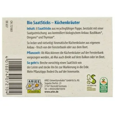 Betisoare cu seminte pentru semanat - ierburi aromatice bio 8 bucati Aries
