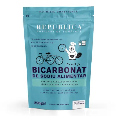 Bicarbonat de sodiu alimentar FARA ALUMINIU, FARA GLUTEN, 250g, natural, Republica BIO