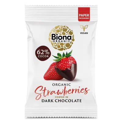 Capsuni invelite in ciocolata neagra bio 45g Biona