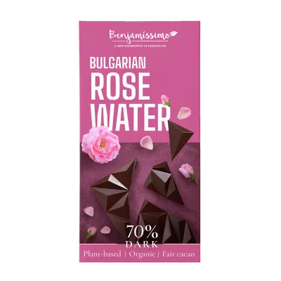 Ciocolata neagra 70% cu apa de trandafir, bio, 60g, Benjamissimo PRET REDUS