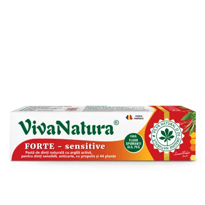 Forte sensitive - pasta de dinti 99,5% naturala cu argila activa, propolis si 44 plante, fara fluor, 80ml, VivaNatura